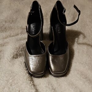 Metallic Pewter Chunky Heel Platform  - Size 38